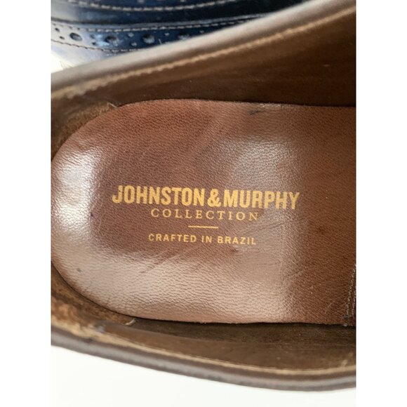 Johnston & Murphy Vaughn Full Grain Leather Wingtip Oxford Shoes Navy Size 10M - Picture 9 of 10